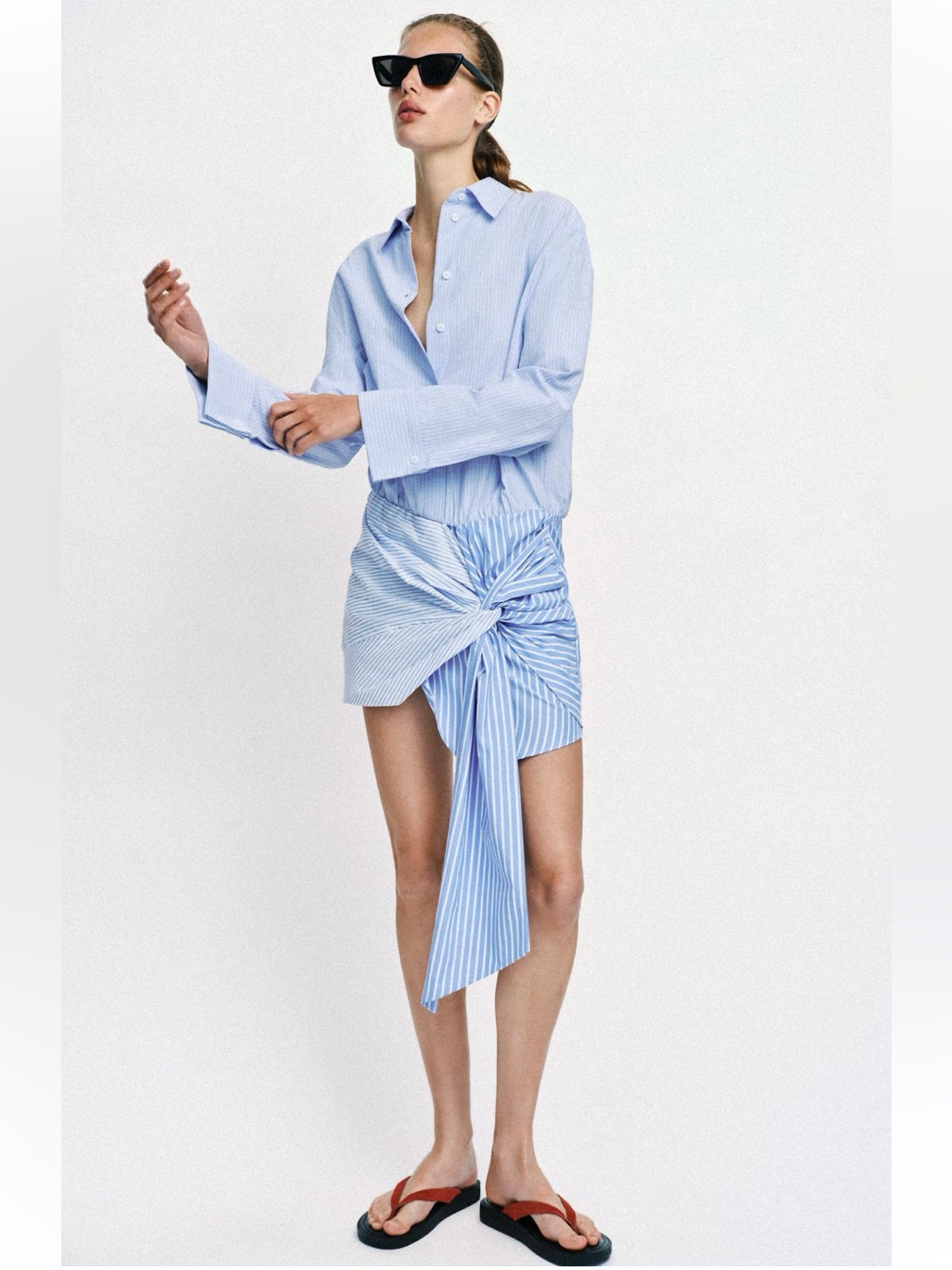 New Zara Striped Tie-Front Mini Dress